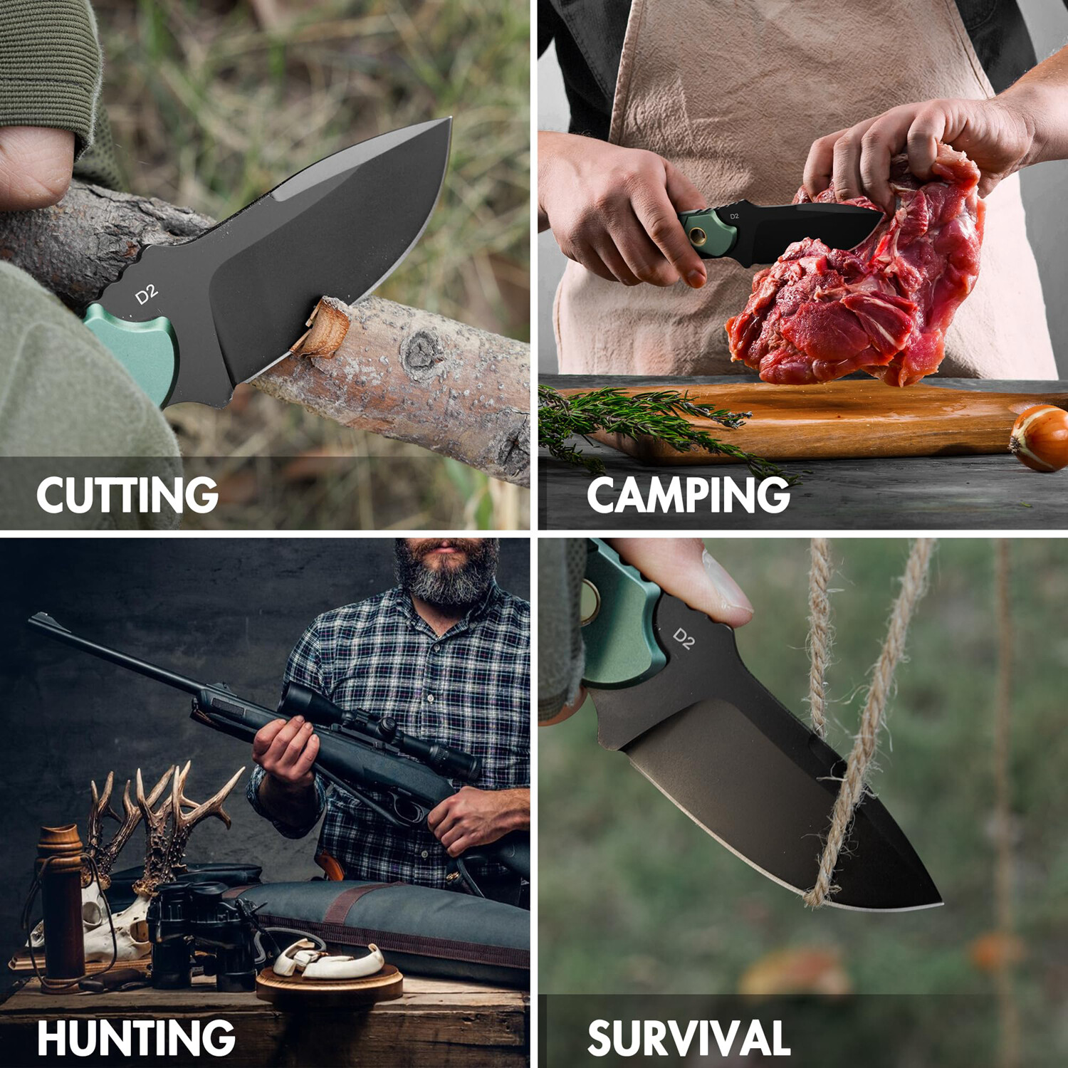 FLISSA 7Inch Fixed Blade Knife Full Tang Hunting Knife Tactical Knife G10 Handle