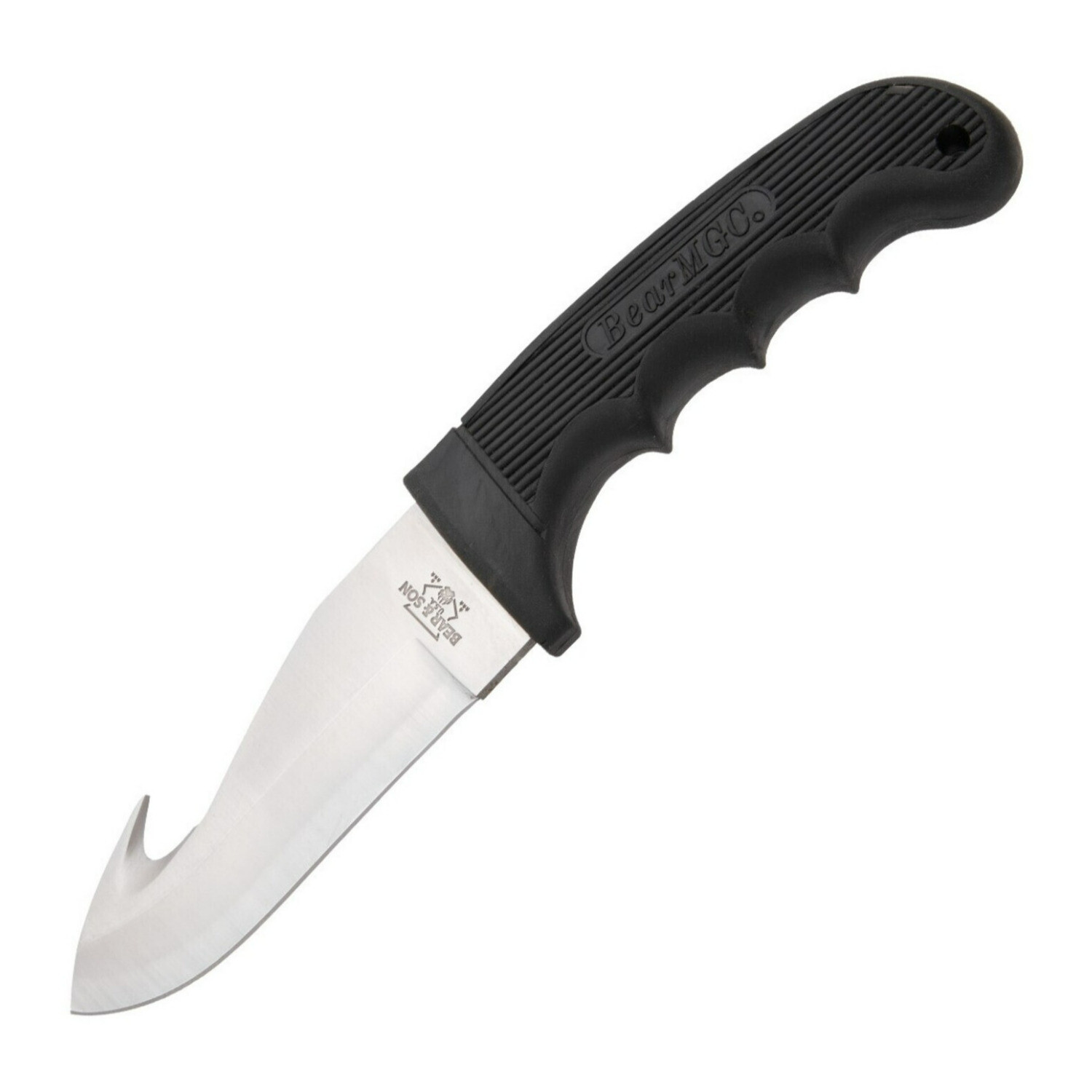 Bear & Son Cutlery 8.03 Inch Black Guthook Knife with 4 Inch Hollow Grind Blade