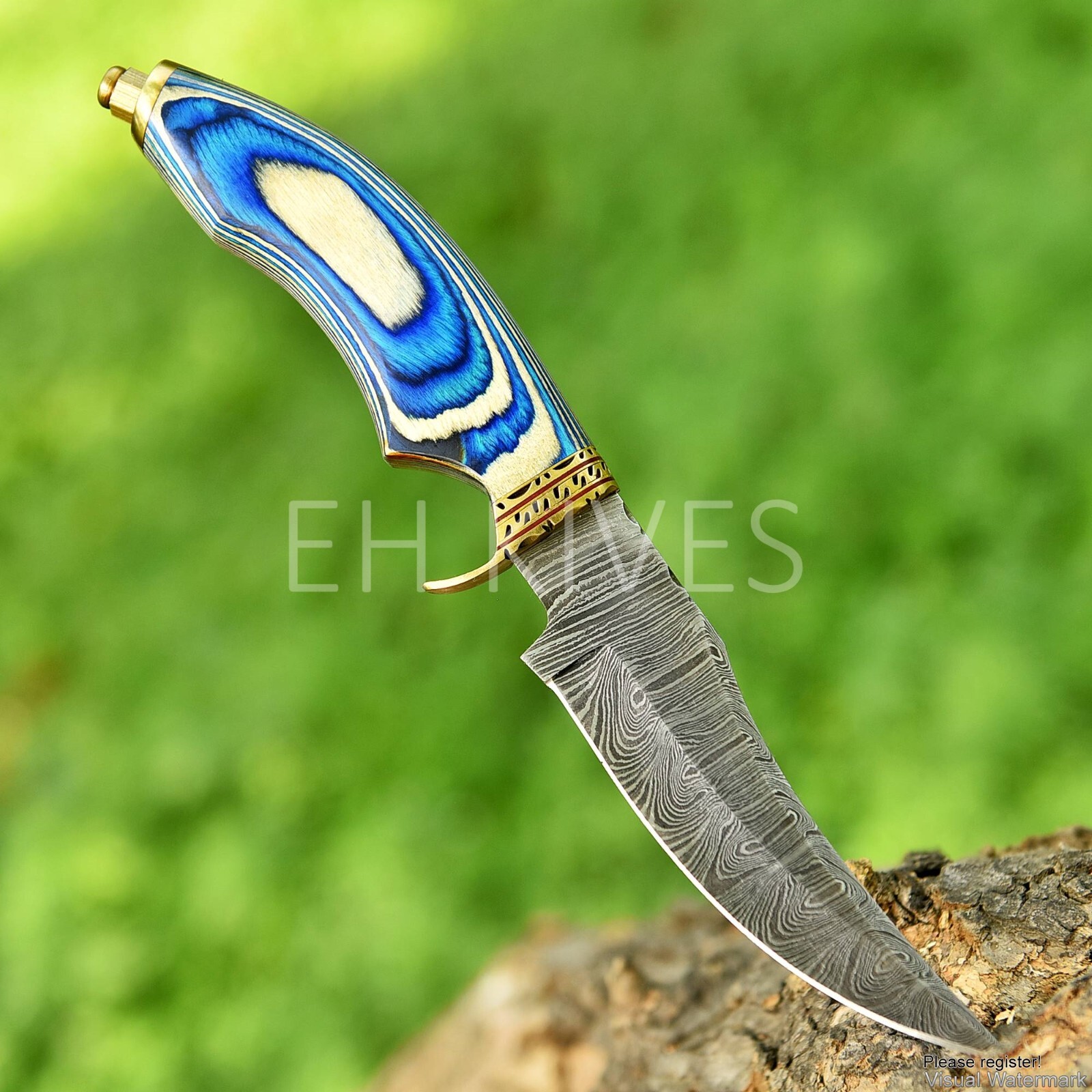 Handmade Damascus Steel Hunting Carved Sharp Skinner Knife with Sheath 4696
