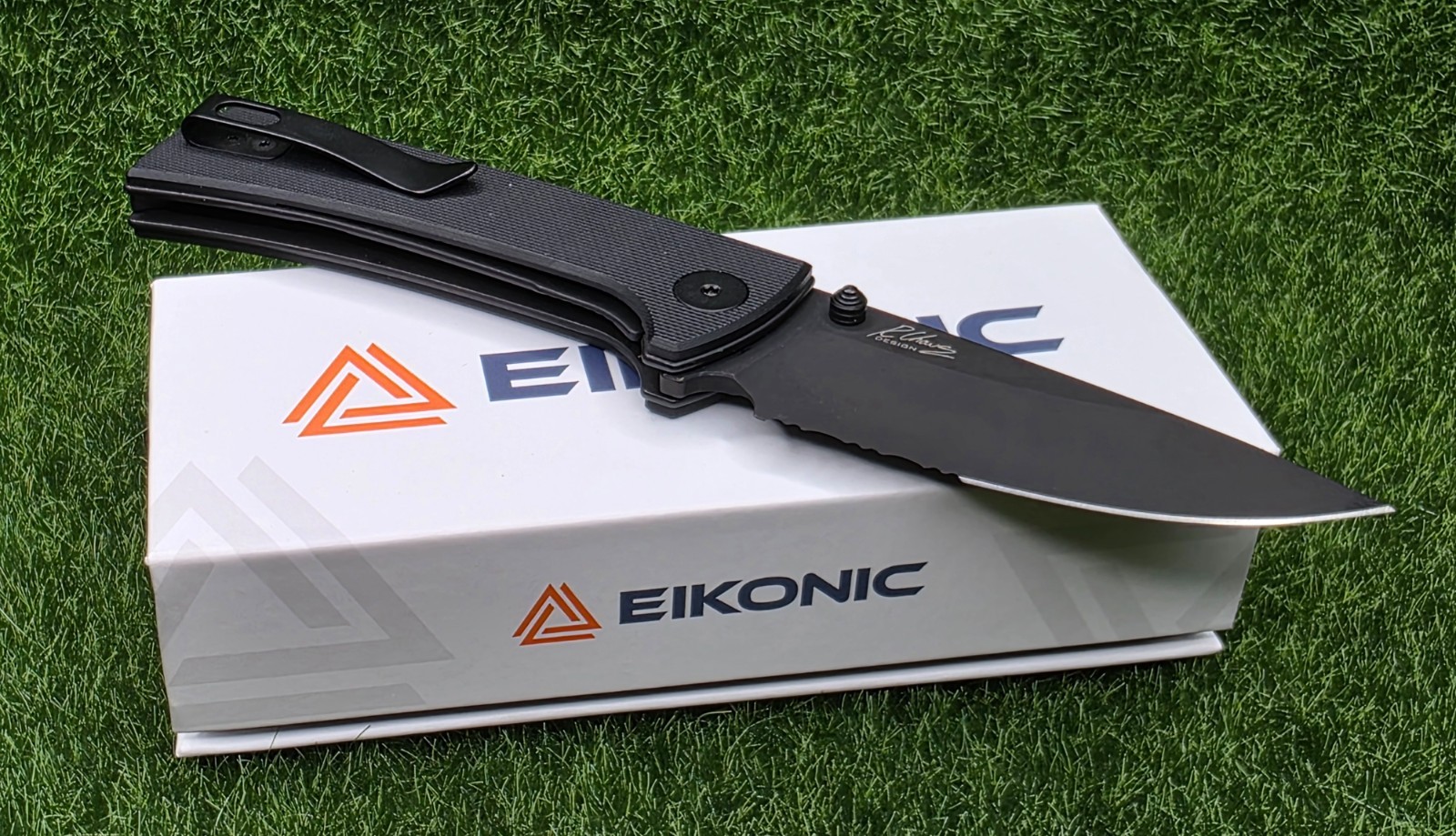 EIKONIC 100BBS RCK9 Serrated Flipper Knife 2.91″ D2 Blade, Night Black G10