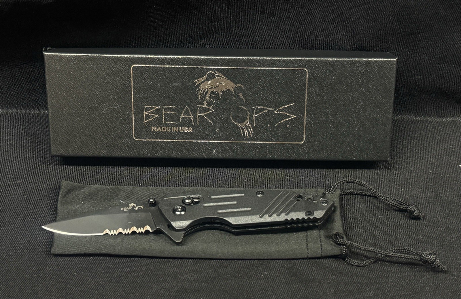 Bear & Son Bear OPS – MC -900-B7-BSR -Serrated Black Drop Point Serrated