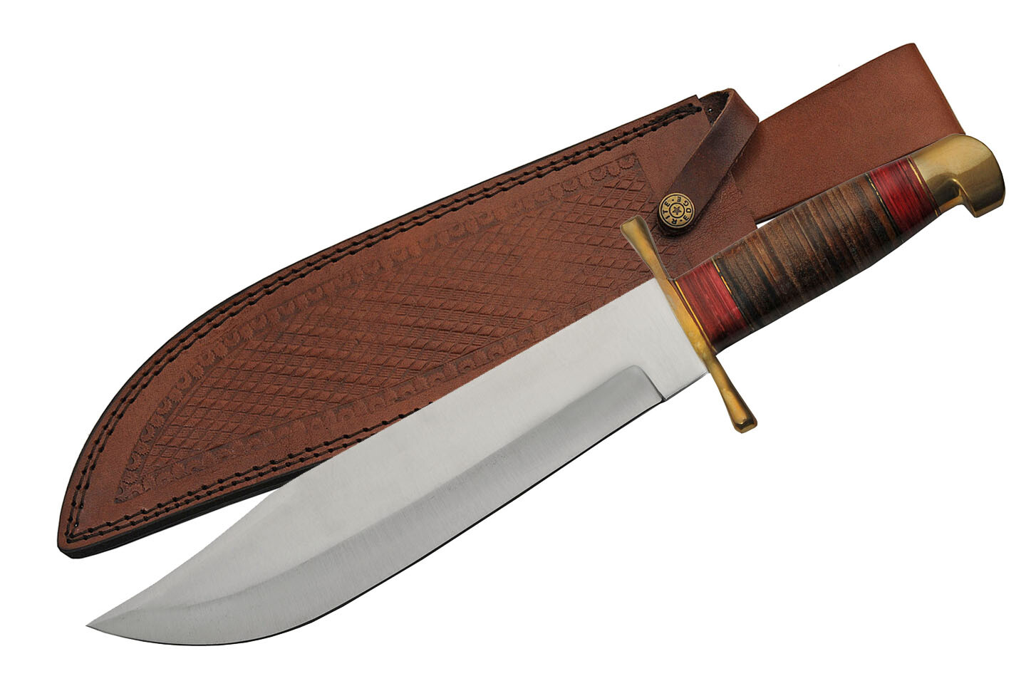 Bowie Knife | 17″ Overall Leather Handle Stainless Blade Brass Guard + Sheath