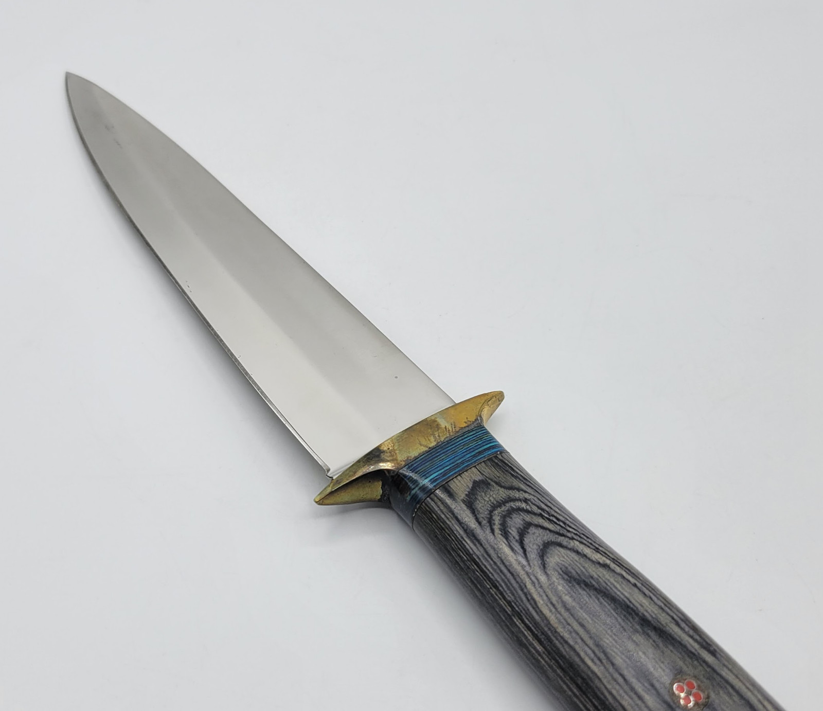 12″ Wooden Inlay Wood Hunting Knife Fixed Blade W/ Genuine Brown Leather Sheath