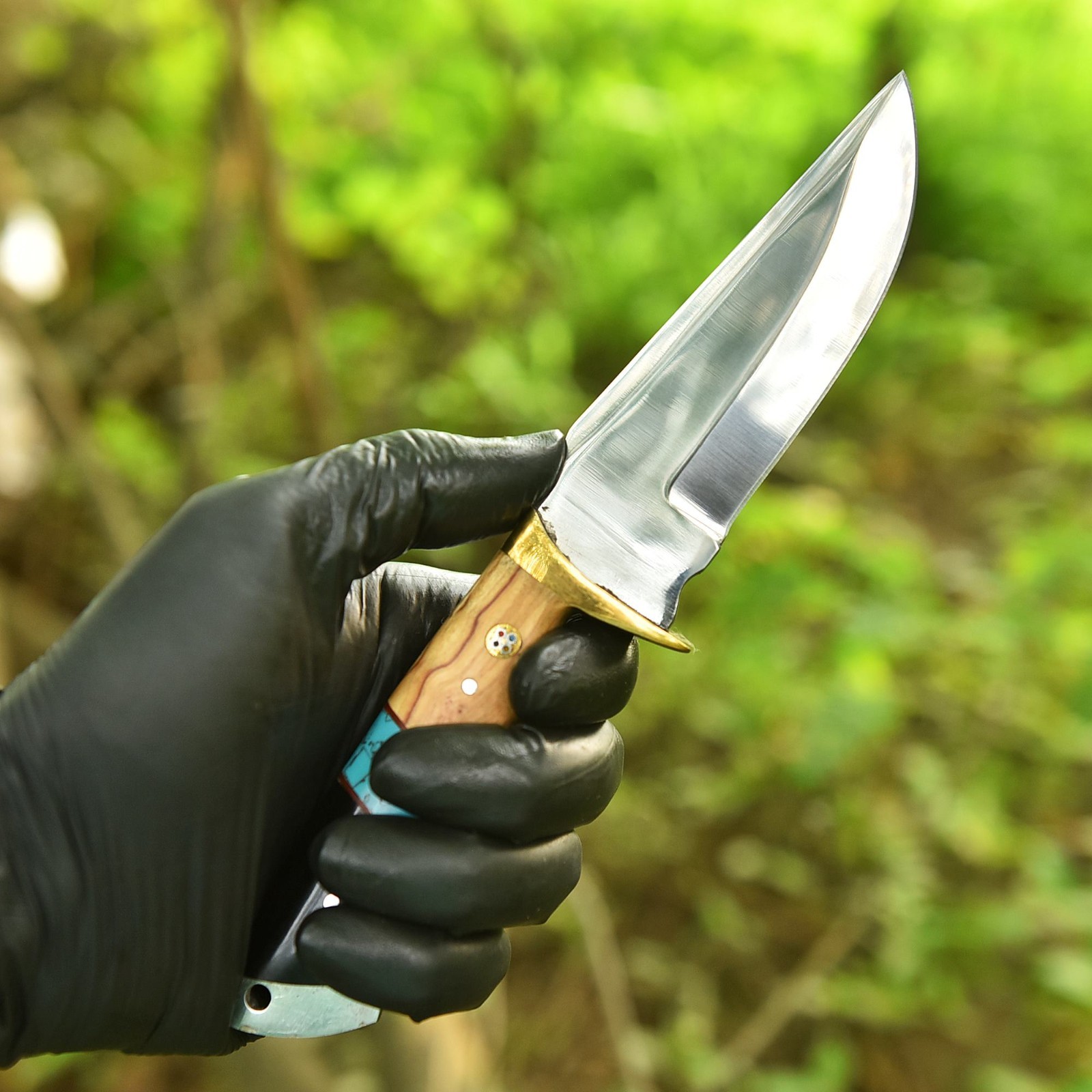 Handmade Carbon High Polish Steel Hunting Knife Skinner Fix Blade Brass Guard