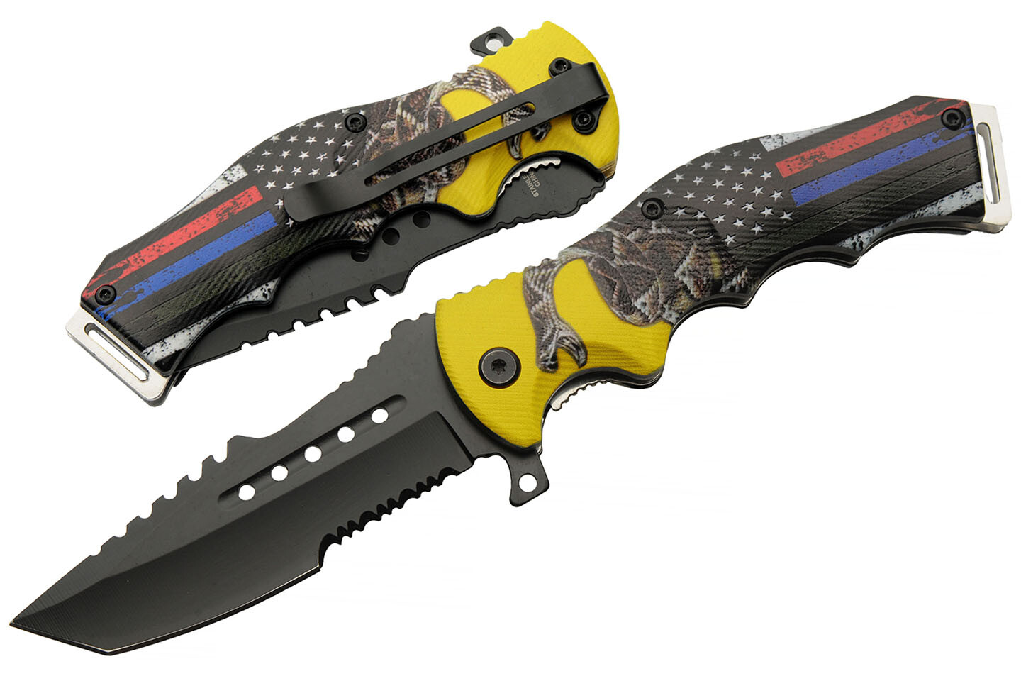 Folding Knife USA Don’t Tread on Me First-Responder Patriot Tanto Serrated Blade