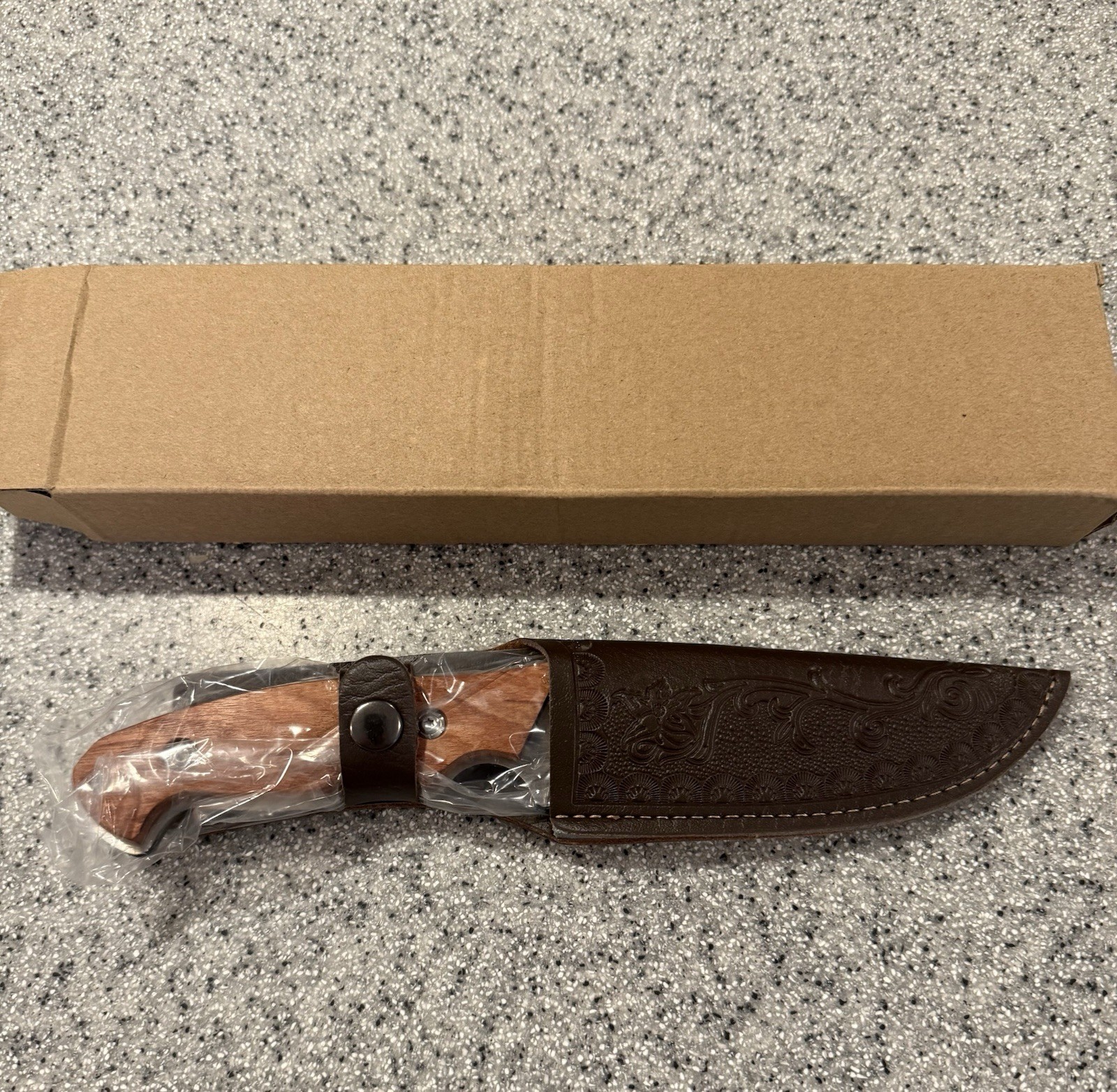 C. Jul. Herbertz Hunting Knife 4in D2 Stainless Straight Edge Wood Handle Sheath