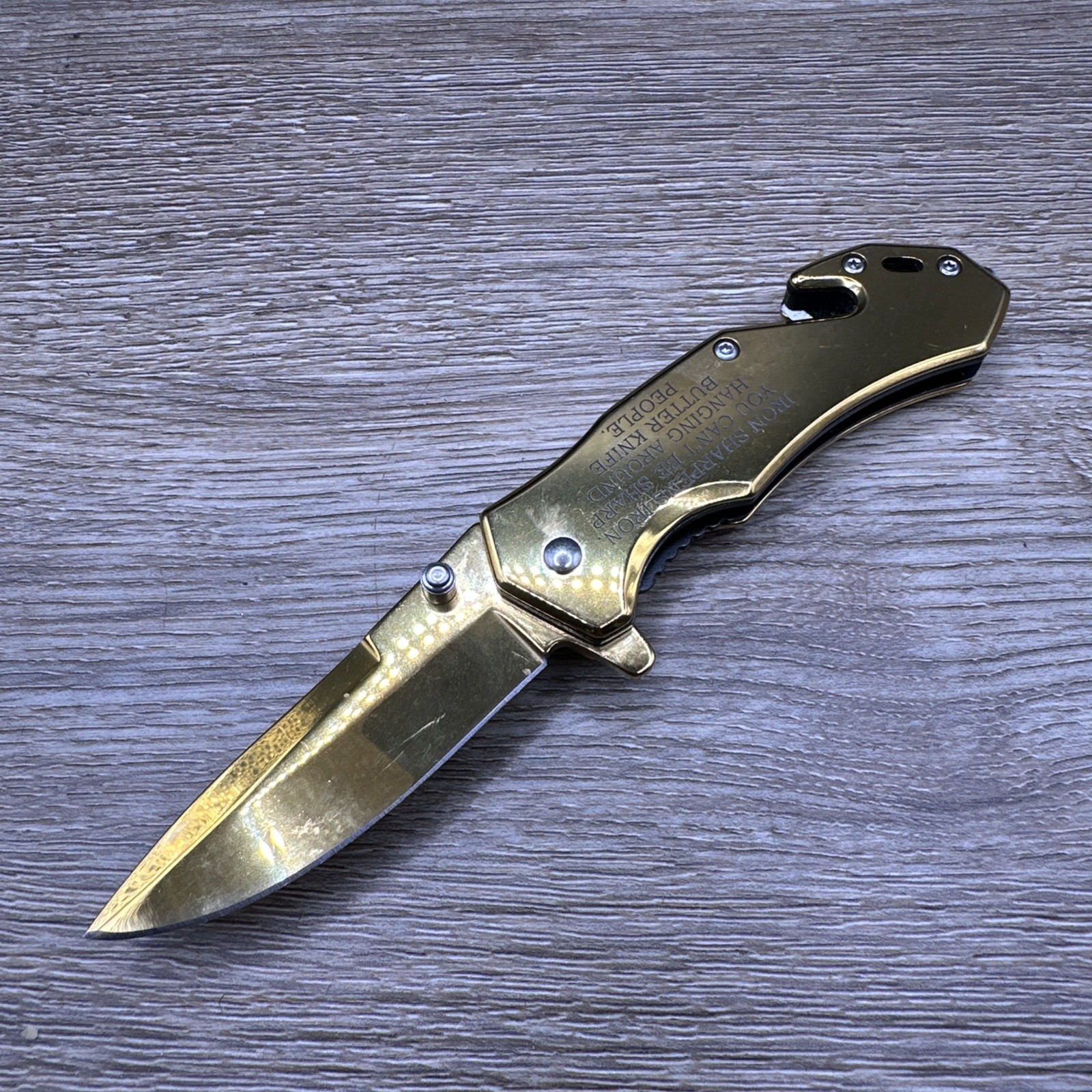Elite Edge 10-A11GD Folding Pocket Knife Assisted Opener Plain Blade Gold