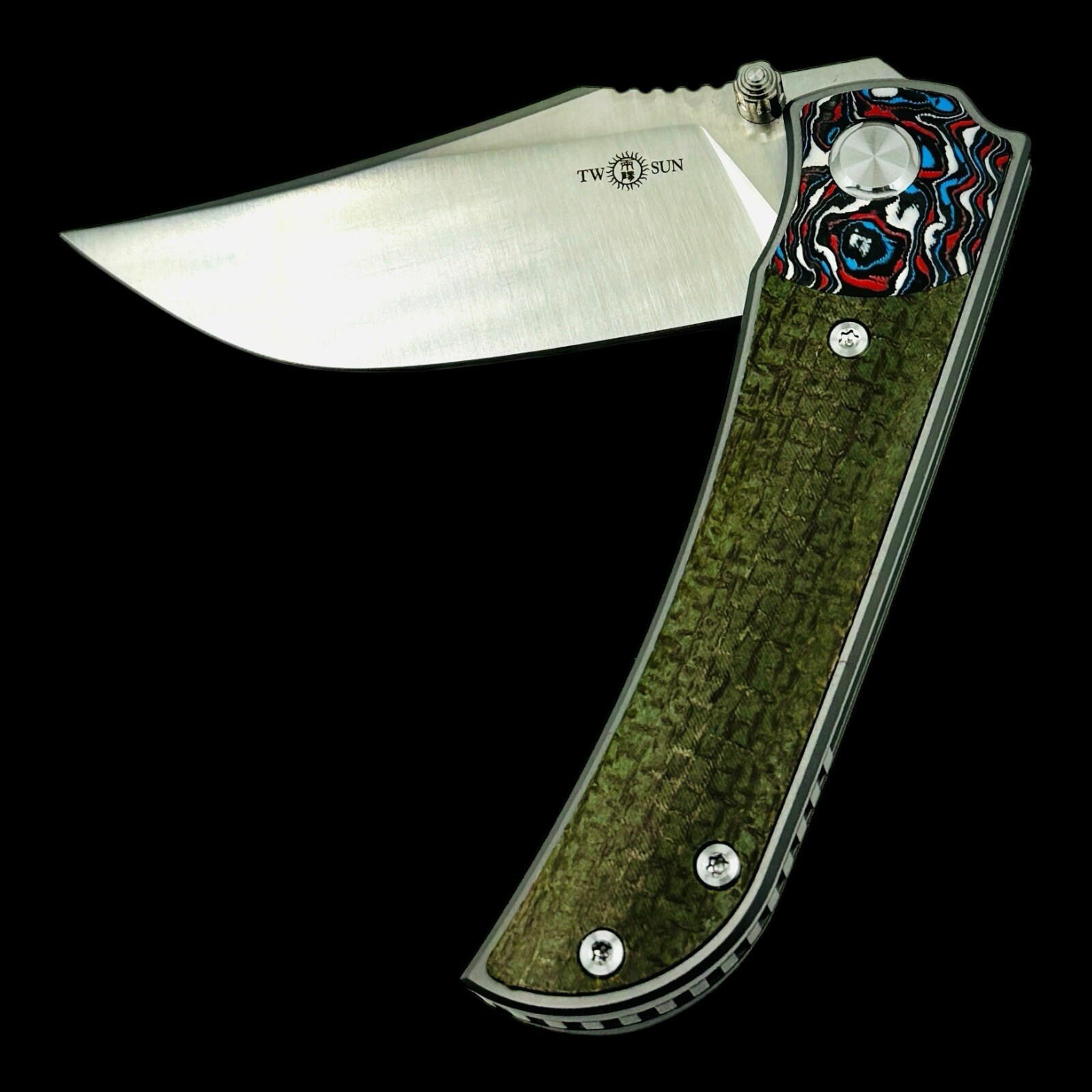 TwoSun TS301 Folding Knife Satin M390 Blade Micarta CF Titanium Handle A+ Action