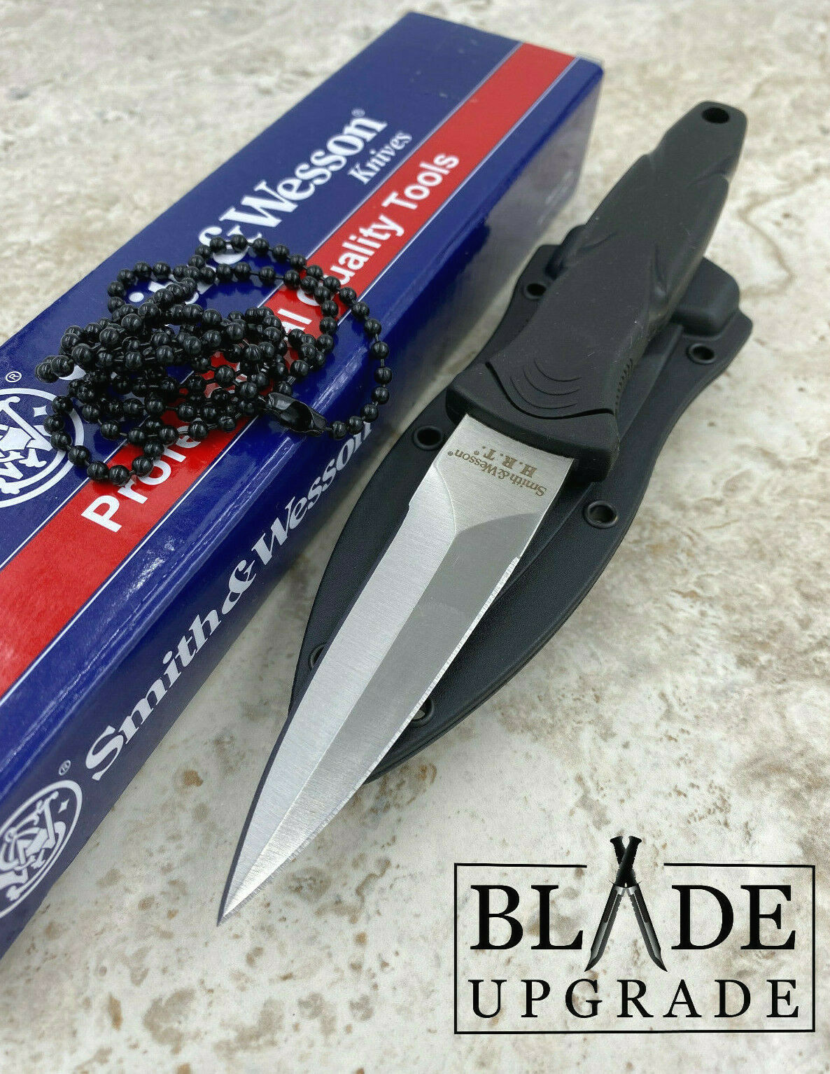Smith & Wesson HRT Boot 440 Stainless Fixed Blade Knife Black Rubber Handle HRT3