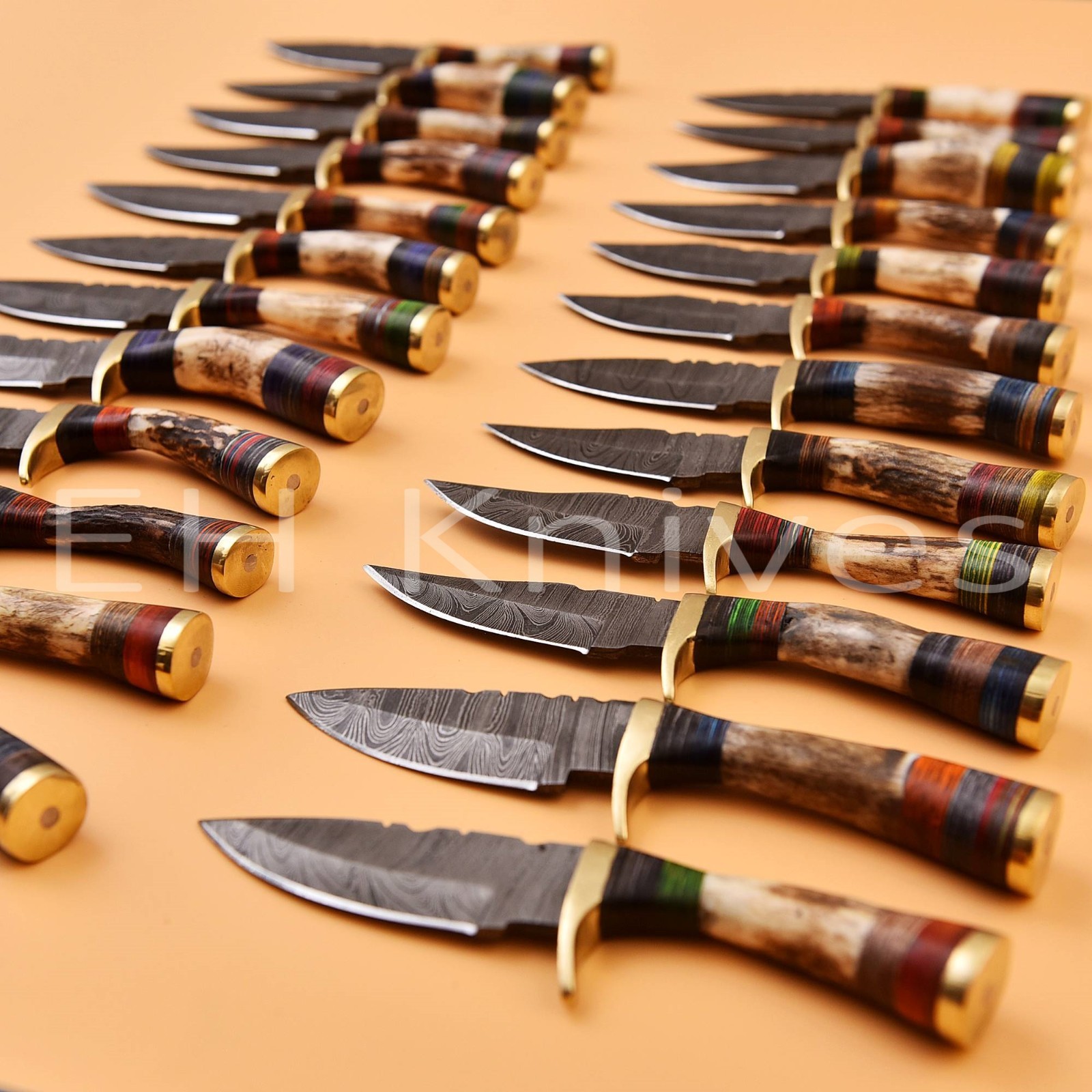 Lot of 40 Handmade Damascus Steel Hunting Sharp Stag/Antler Knives with Sheaths