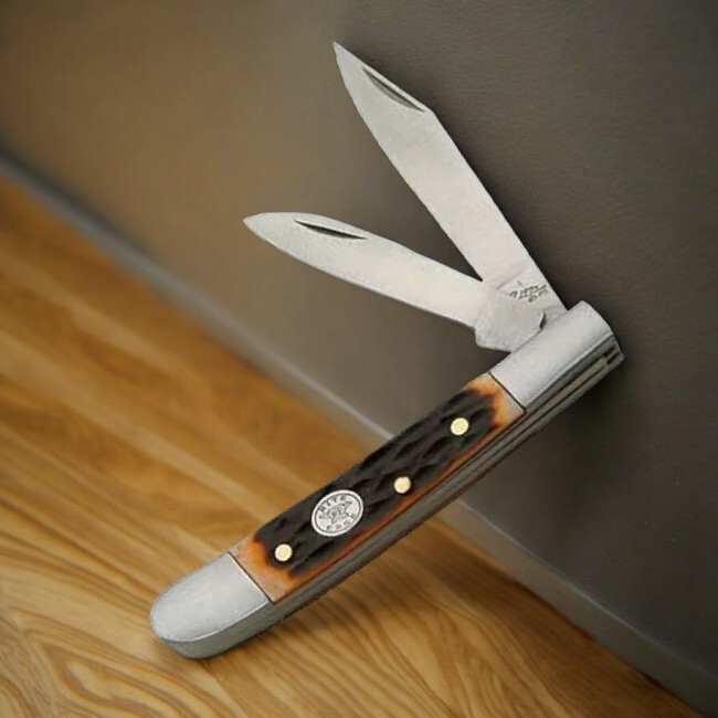 FOLDING POCKET KNIFE | 2.75″ Classic Trapper Knife 2 Blade Brown Bone Handle