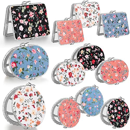 24 Pcs Compact Mirrors for Purse Bulk Small Flower Pocket Mirrors Folding