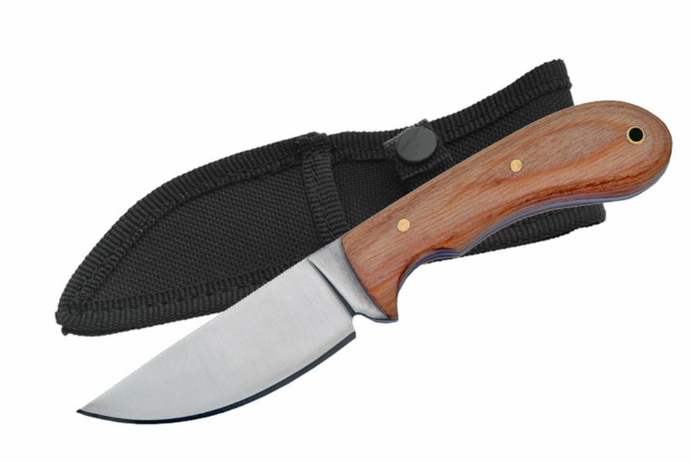 NEW 5.75″ Wood Handle Full Tang Hunting Skinner Tracker Knife w/ Nylon Sheath