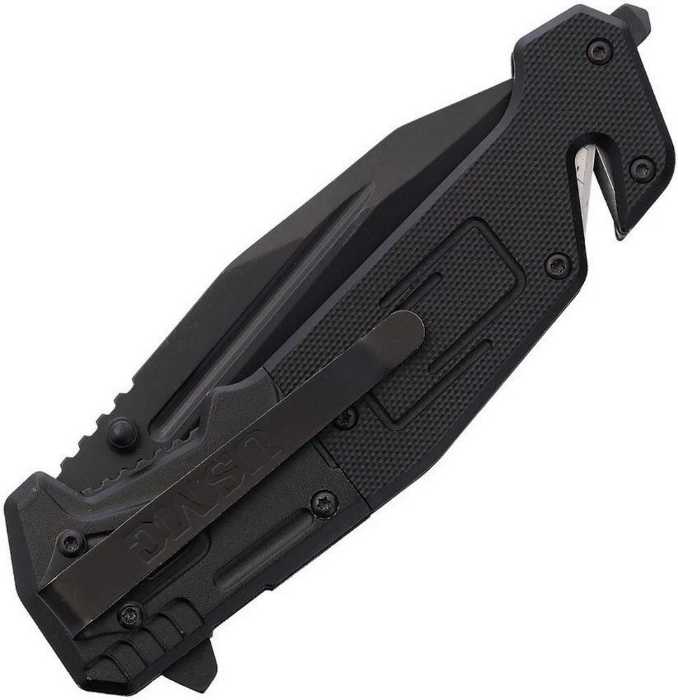 USMC Assisted Folding Knife Part Serrated 3Cr13 Steel Blade G10 Handle M-A3003BK