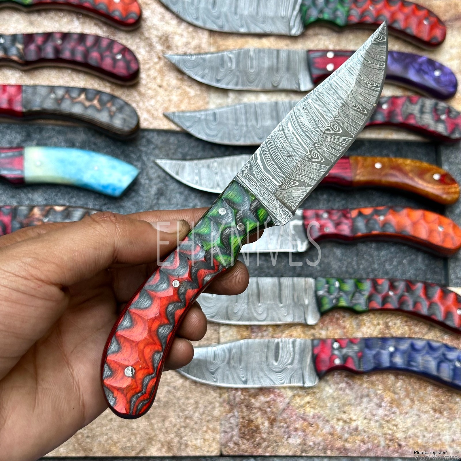 LOT OF 20 CUSTOM FORGED DAMASCUS STEEL FULL TANG HUNTING SKINNER KNIFE W/SHEATH