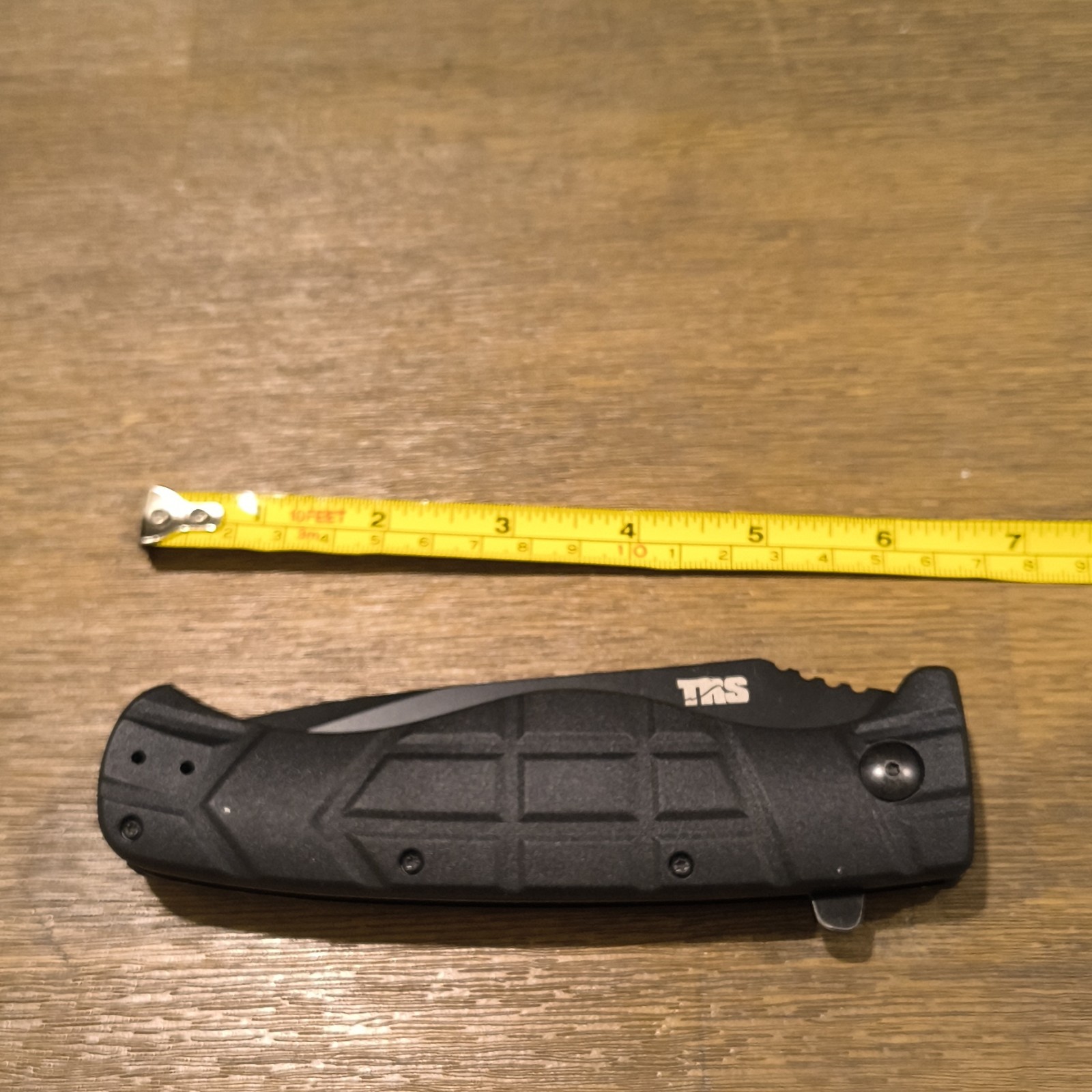 TRS Kodiak Folding Knife 11in overall, Straight Edge, Black Handle.