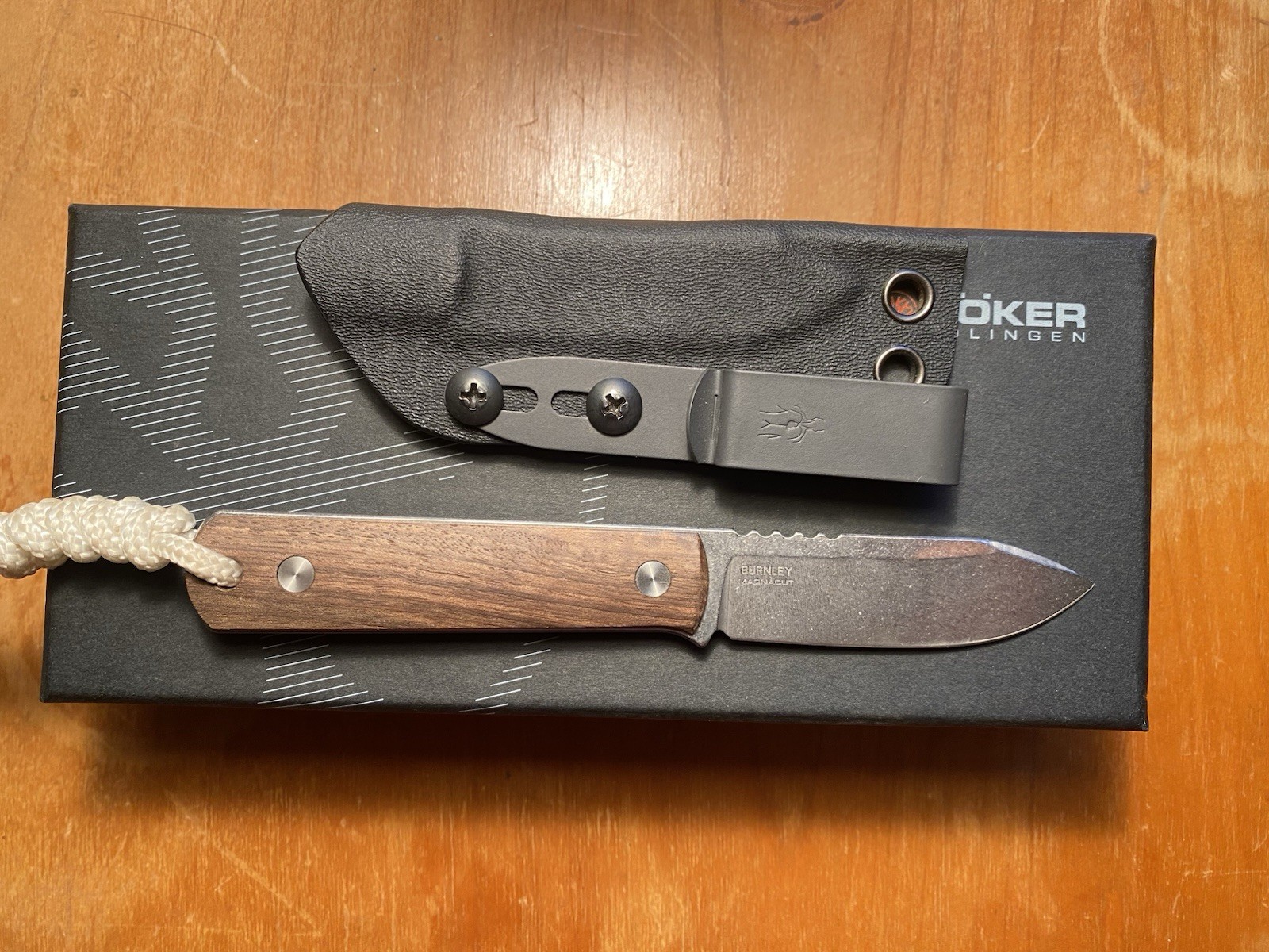 Boker BFF Packlite MagnaCut Fixed Blade Walnut Scales DCC Clip Box Sheath