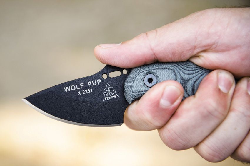 TOPS Wolf Pup WP010 2.25″ Carbon Black Micarta Fixed Blade Knife