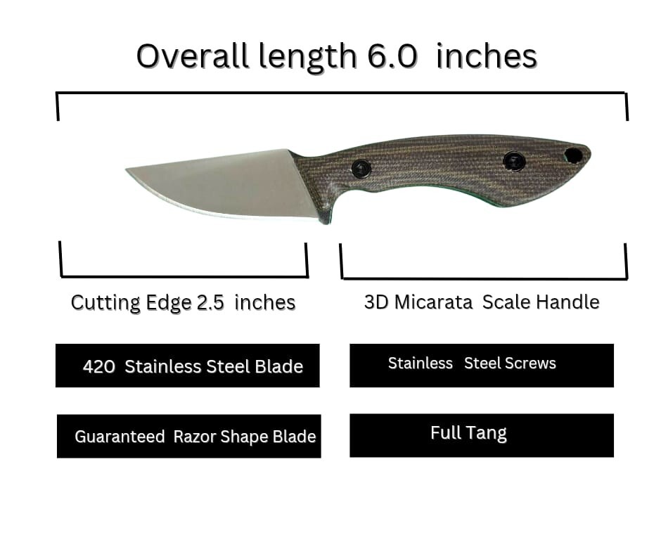 AMER Tactical B-13 Fixed Blade, 3D Micarta Scales, Full Tang, EDC, Neck Knife
