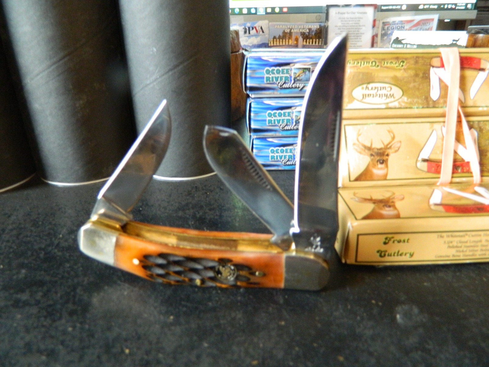 WHITETAIL CUTLERY POCKET KNIFE 3 1/4″ CUTTIN HORSE STOCKMAN BROWN JIGGED BONE 3