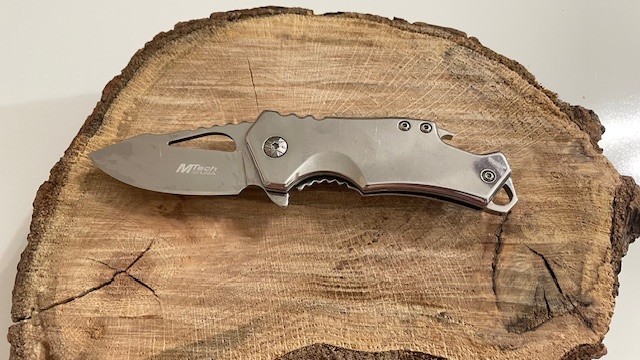 MTach USA Folding Pocket Knife 6” MT-A882 Assisted Opener Silver Stainless Steel