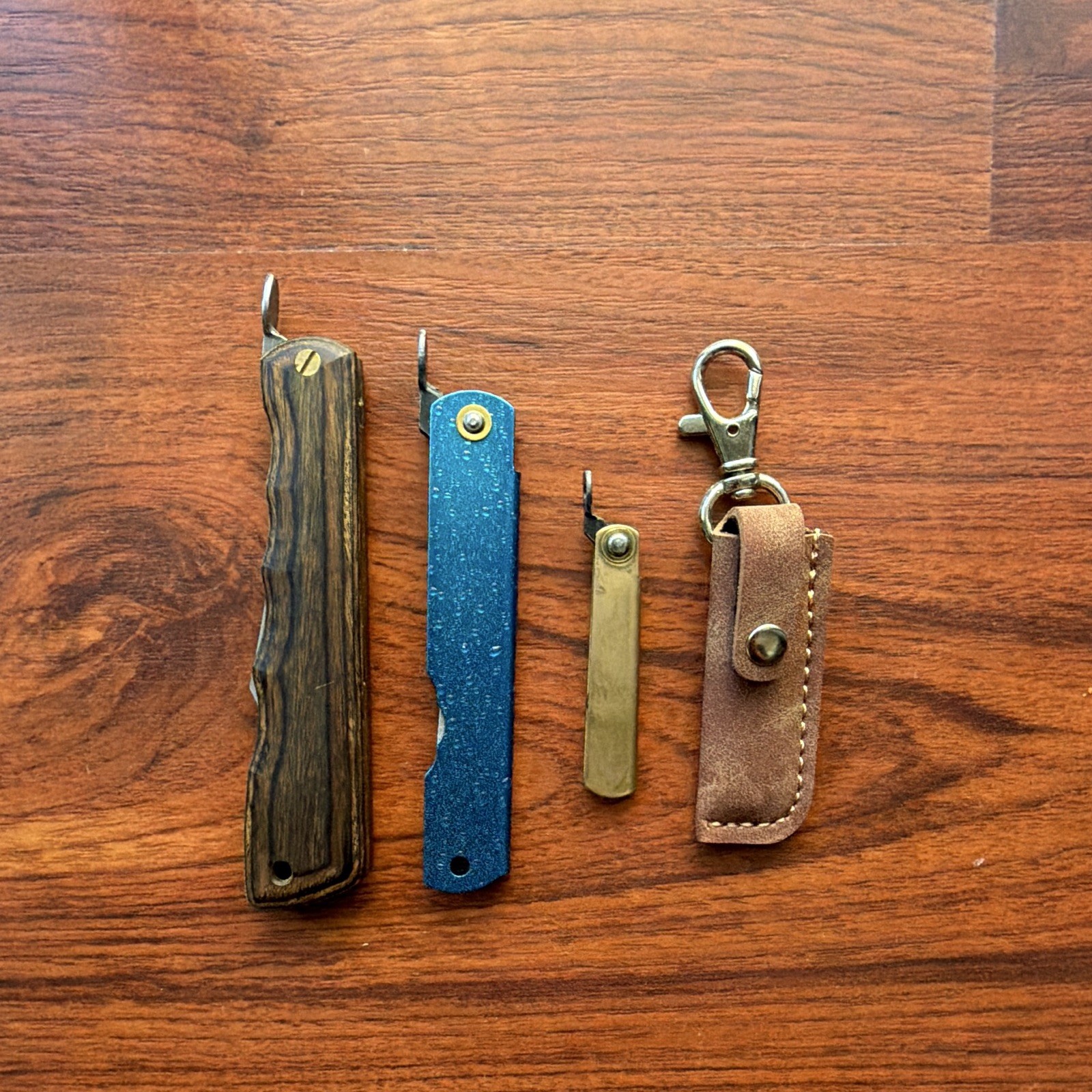 Higonokami Pocketknife Lot of 3, Stainless Straight Edge, Wood Handle