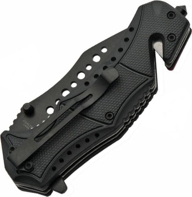 Spring-Assist Folding Pocket Rescue Knife 3.5in Black Blade Blue Metal Handle