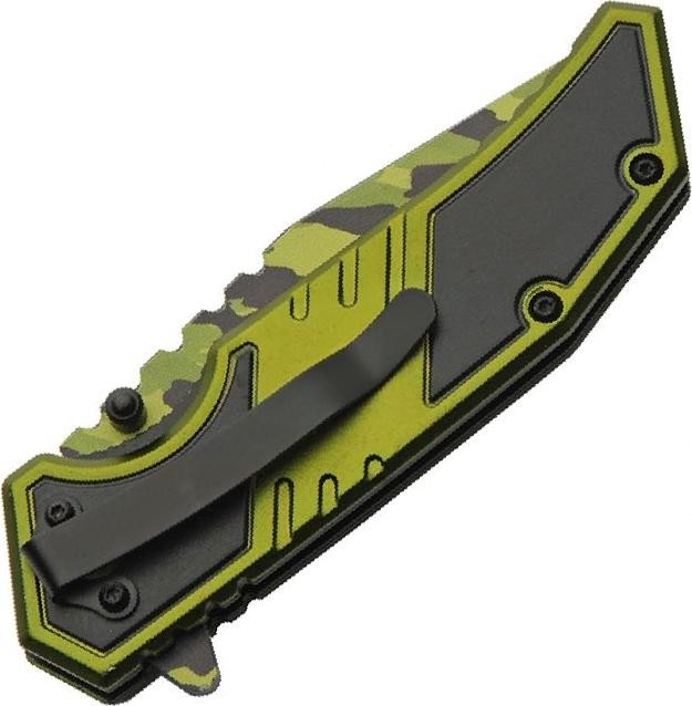 Spring-Assist Pocket Folding Knife | 3.5in Green Camo Tanto Blade Army Tank