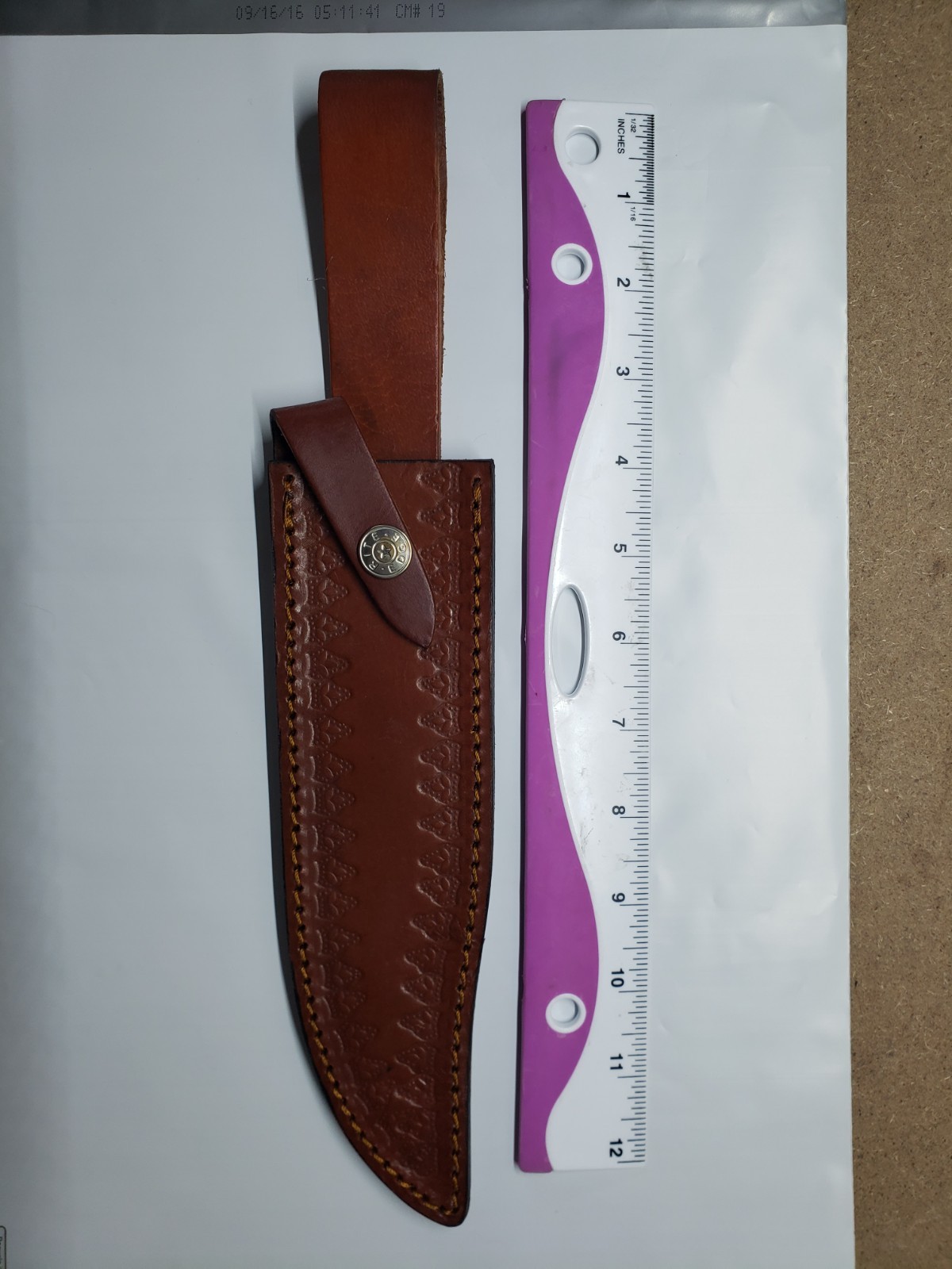 Damascus Bowie 13.25in Fixed Knife w/Burnt Bone Handle DM-1256 Leather sheath