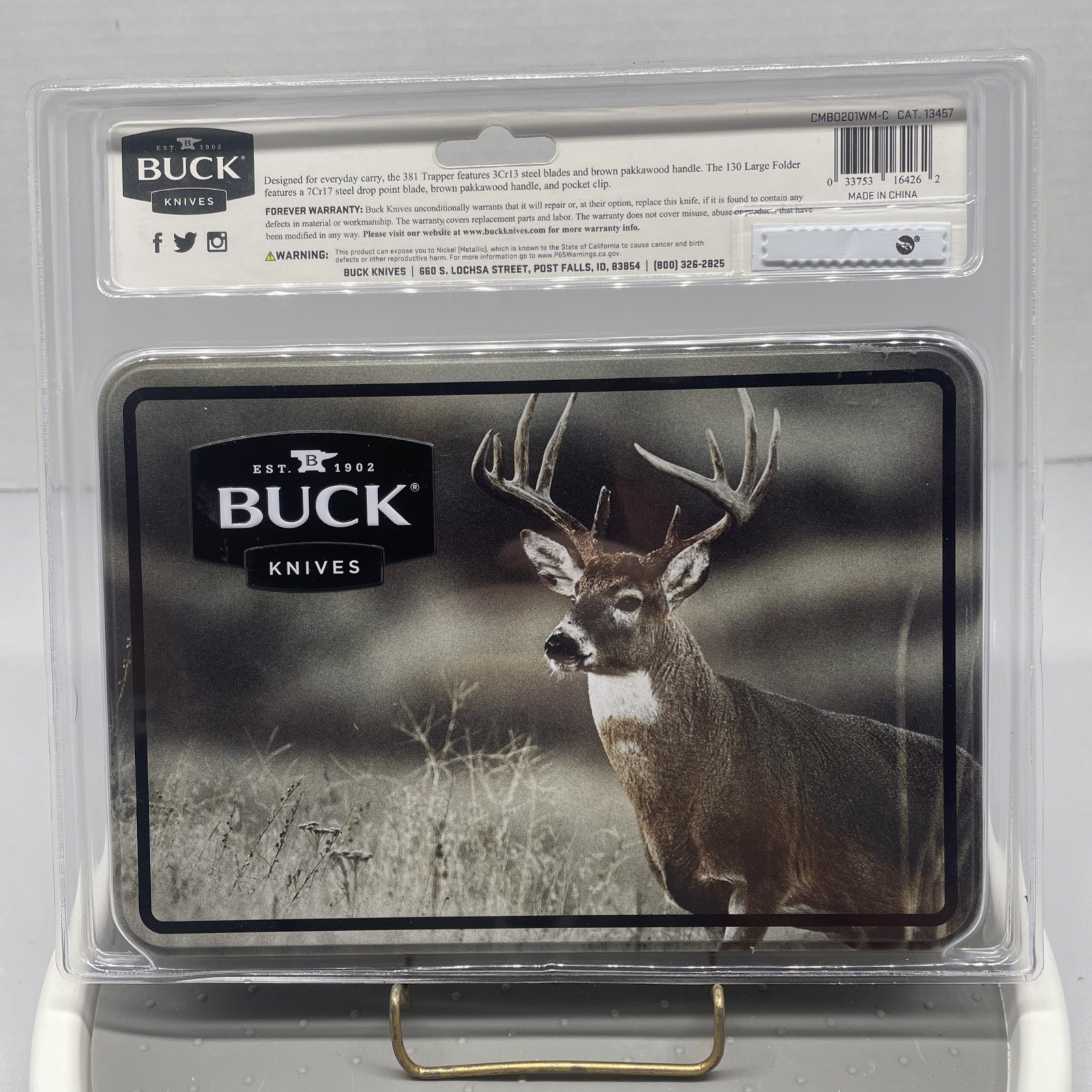 Buck Knives 381 Trapper & 130 Large Folder Combo, Pakkawood, Elk Collector Tin