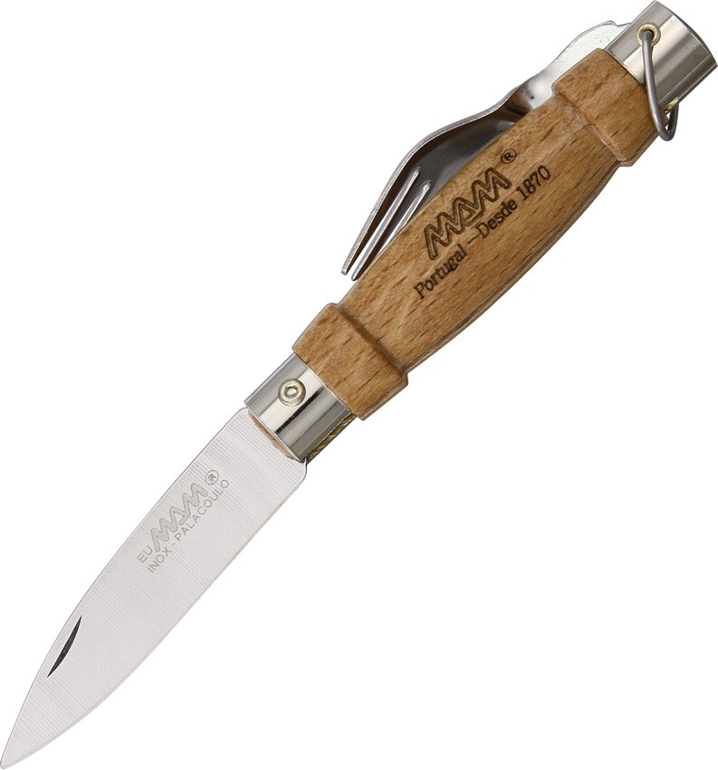 MAM Knife with Fork & Keyring Multi Tool 2.25″ Stainless Blade Beechwood Handle