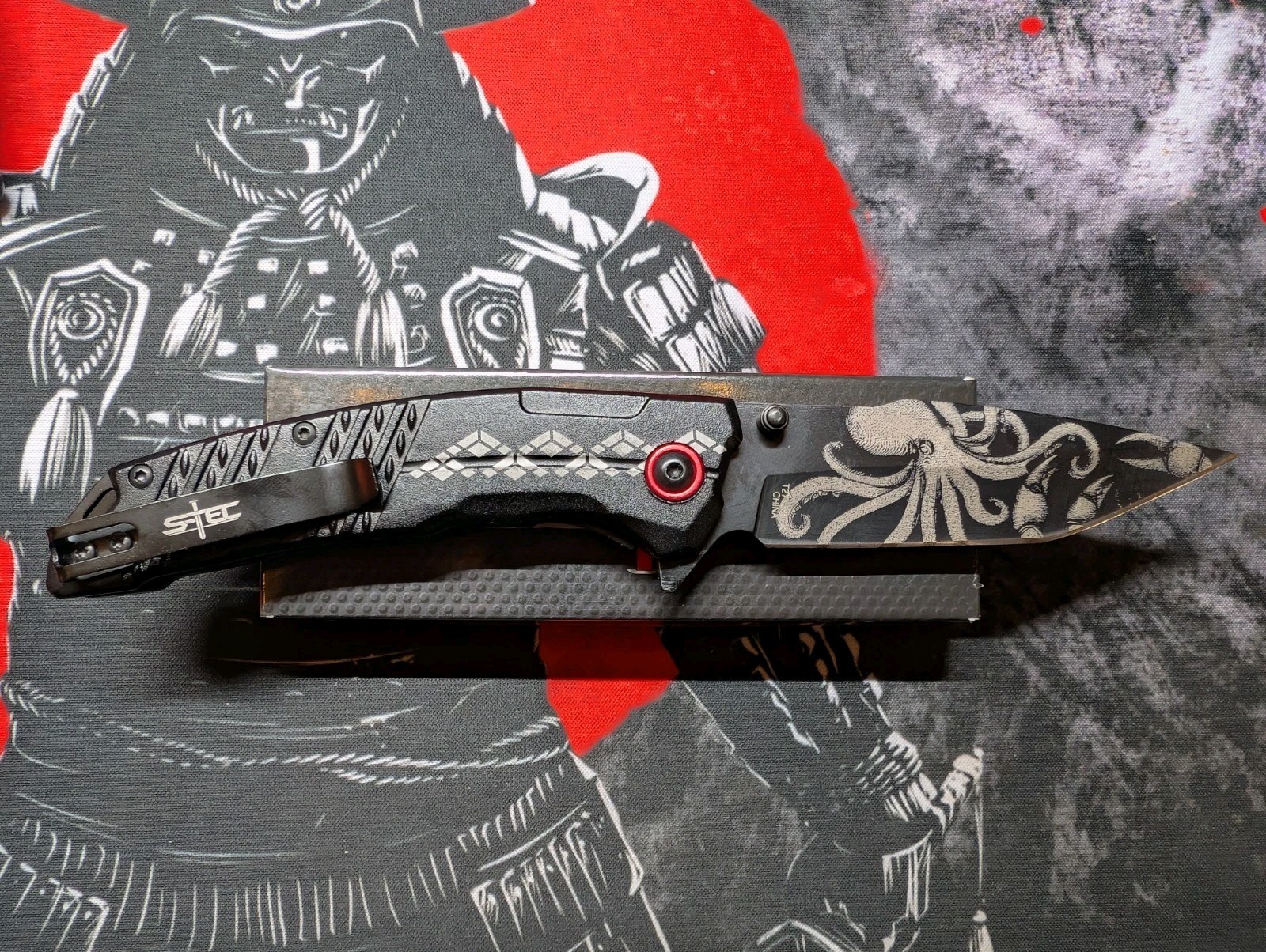 S-TEC Folding Knife Stainless Steel Blade Black/Red Aluminum Handle – T271286BK
