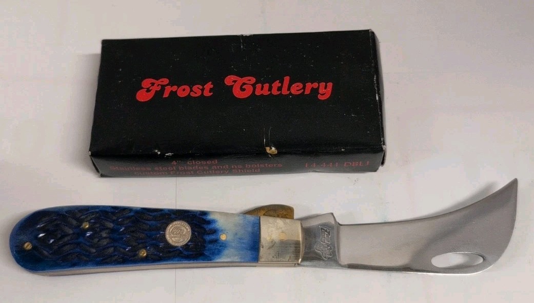 set 2 Frost Cutlery Folding Knife Rostfrei Stainless Steel Hawkbill Blade