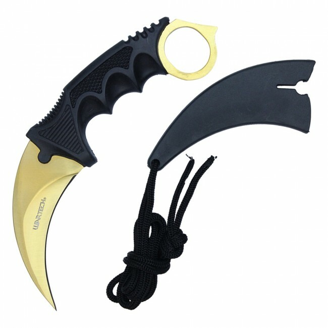 Fixed-Blade Neck Knife | Wartech 2.5″ Gold Blade Tactical Black Combat Karambit