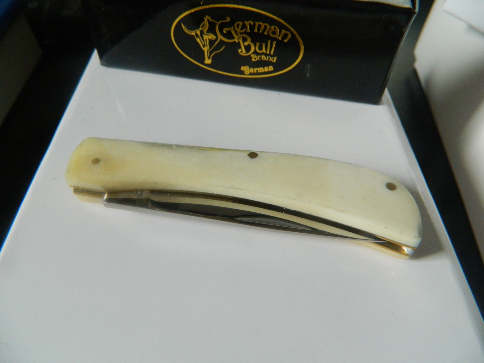 GERMAN BULL POCKET KNIFE MADE IN GERMANY SOD BUSTER 3.63 440HC WHITE SMOOTH BONE