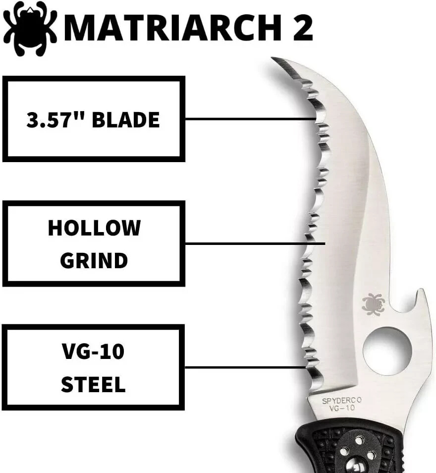 Spyderco Matriarch 2 VG-10 Steel 3.57″ C12SBK2W SpyderEdge Folding Pocket Knife