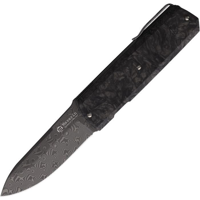 Maserin Pocket Knife Damascus Steel Blade Fat Carbon Fiber Handle – 410-DN