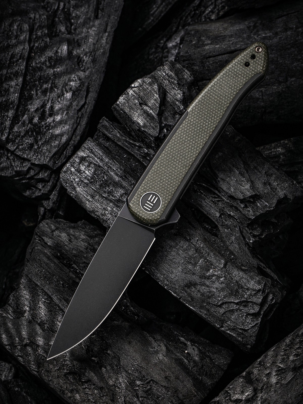 WE Knife Smooth Sentinel CPM 20CV Stonewashed Titanium/Micarta Inlay Black/Green