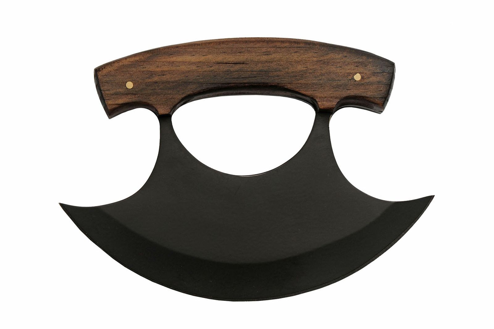 Ulu Knife | Rite Edge Arctic Native American Black Blade Wood Handle + Sheath