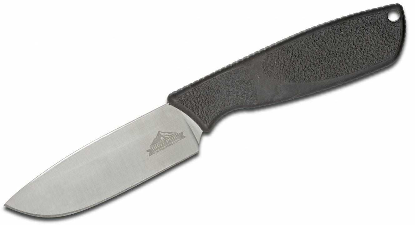 Ontario Knife Hunt Plus Drop Point Fixed 4″ Satin Plain Blade Nylon Sheath 9715