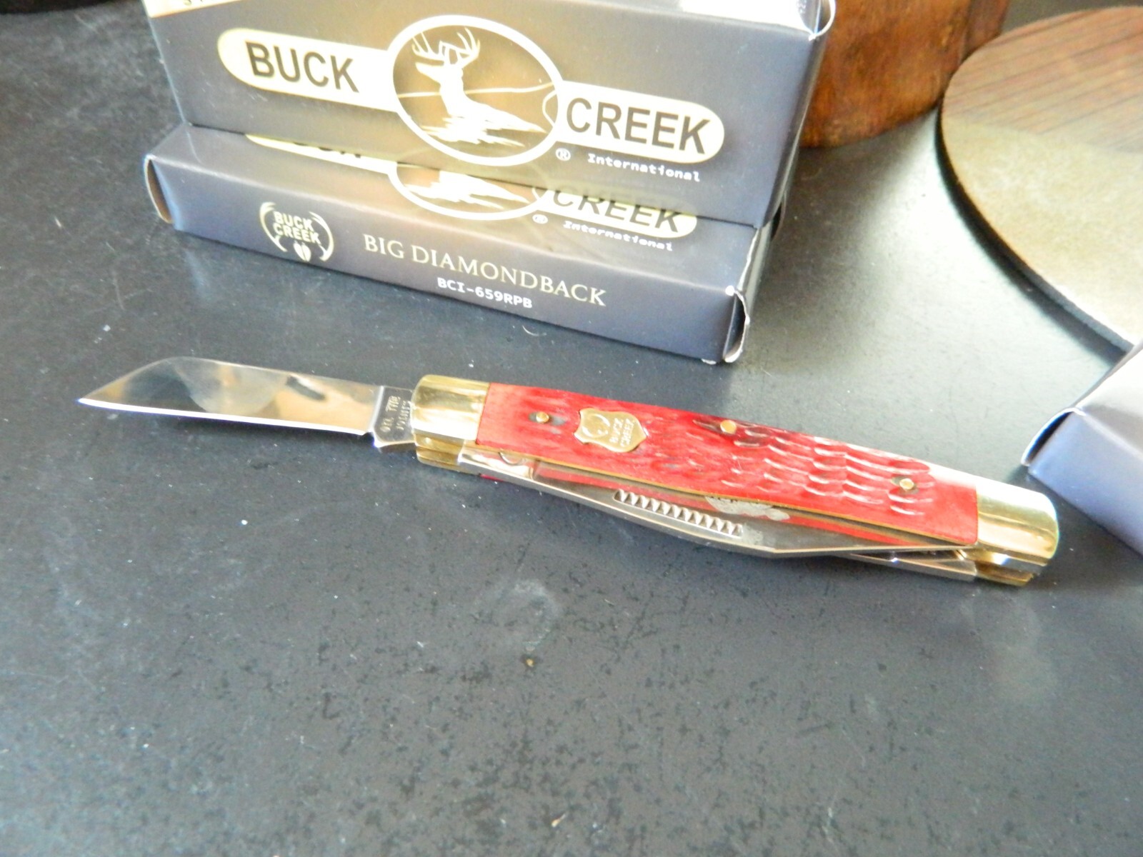BUCK CREEK 4.5″ LARGE STOCKMAN RED PICK BONE HANDLE 4116GS 3- GERMAN BLADES