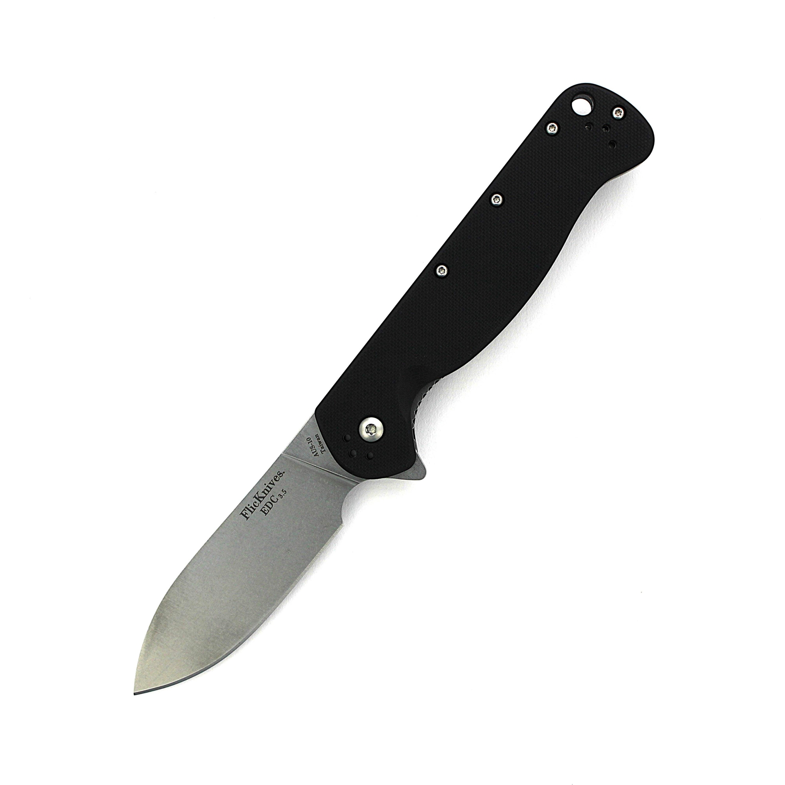 FlicKnives EDC 3.5 – Drop Point Folder Flipper Black G10 Scales Liner Lock