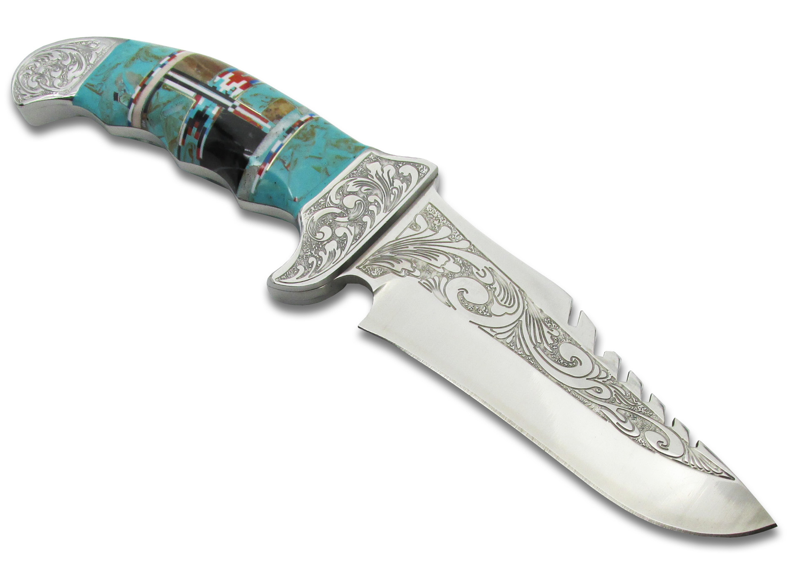 Southwestern Gemstone Inlay Trophy Knife, 9″