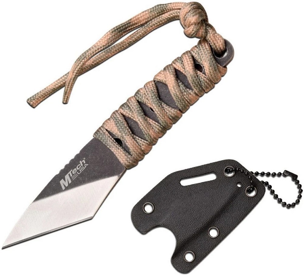 MTech Neck Knife Stainless Steel Blade Camo Paracord Wrapped Handle – MT-20-93C