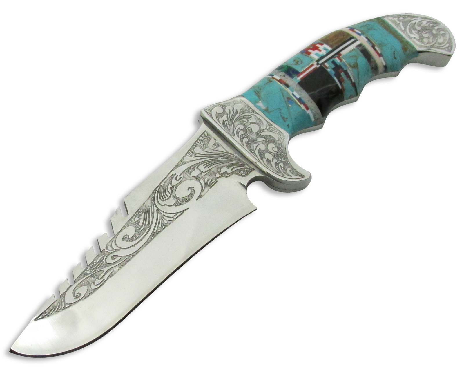 Southwestern Gemstone Inlay Trophy Knife, 9″