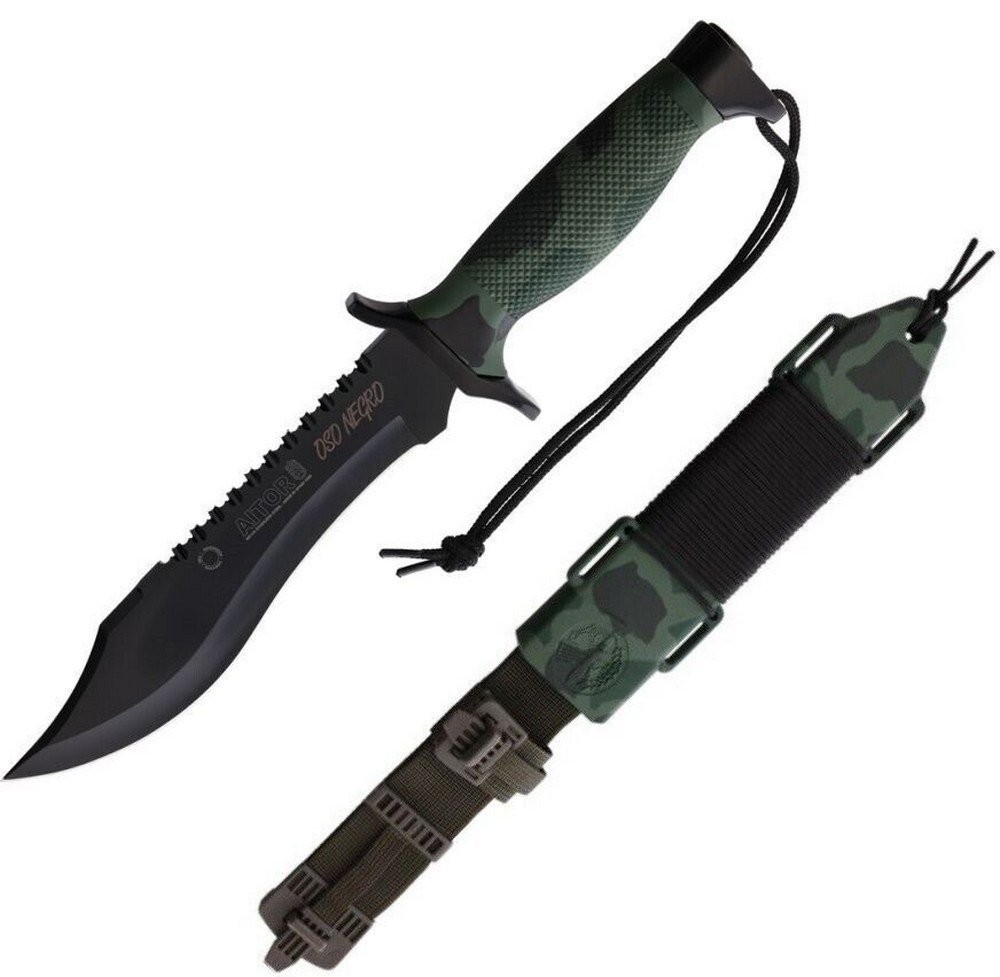 Aitor OSO Black Sawback Blade Camo Handle Fixed Knife With Sheath – 16010C