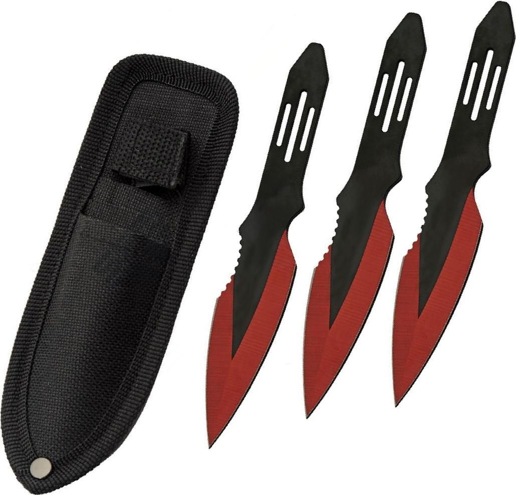 Throwing Knife Set | 3-Pc. 2.75in Stainless Steel Blade Red + Nylon Sheath