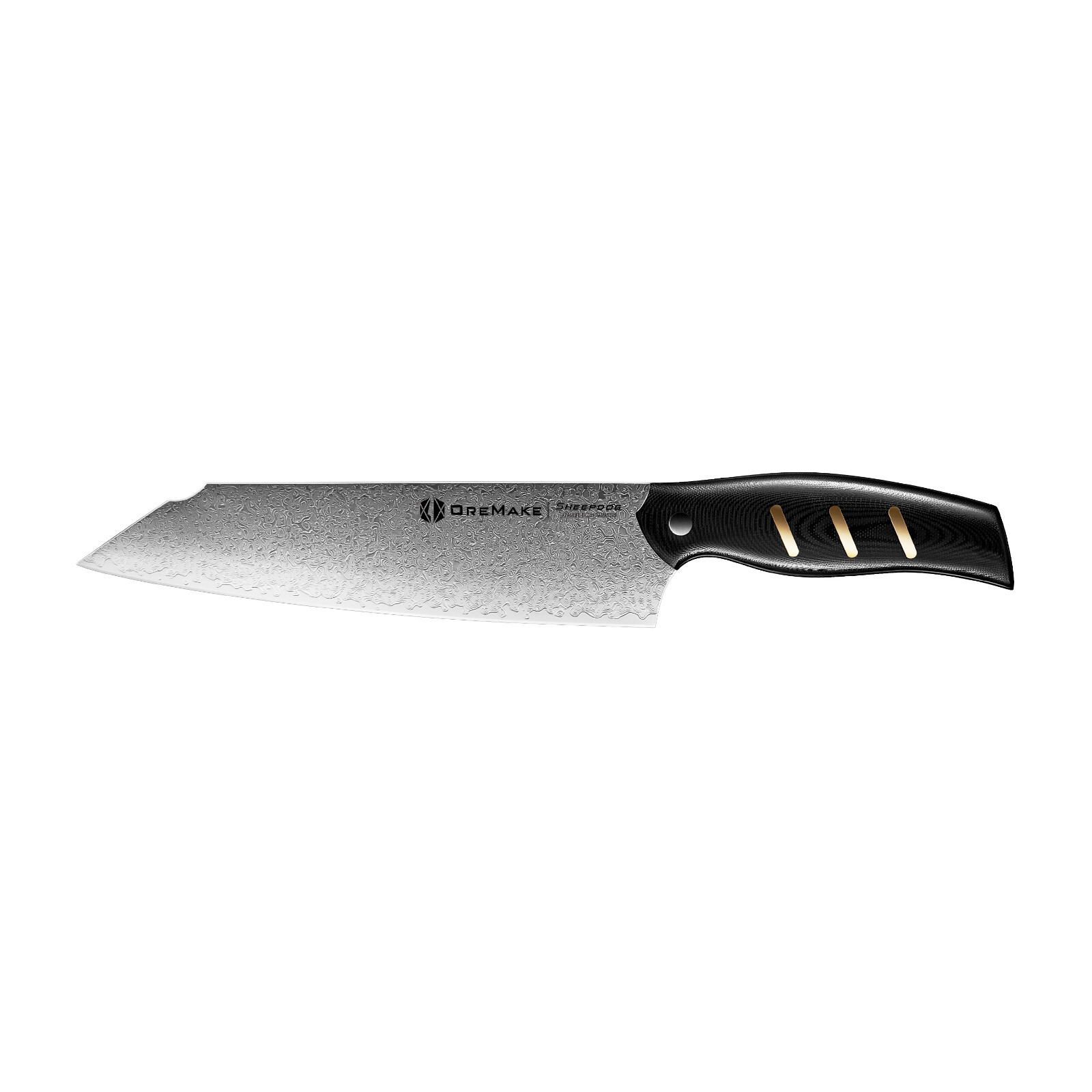 Olight Oremake Sh Kitchen Knife 8″ Damascus Blade, G10 Handle, Brass Inla