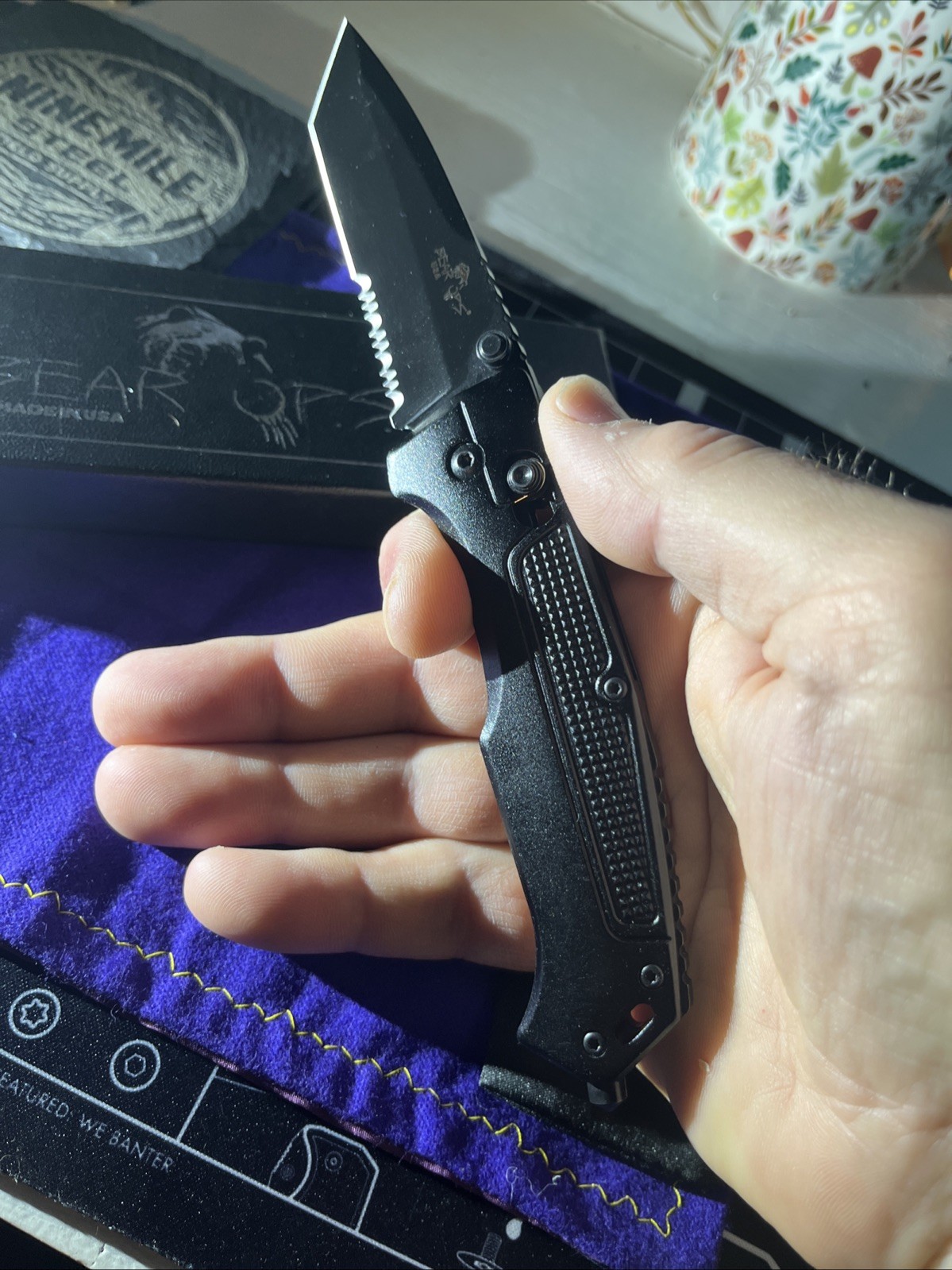 Bear OPS 560 Slide Lock Knife, 4.5in Tanto, Black Aluminum Serrated MC-560AlBK-B