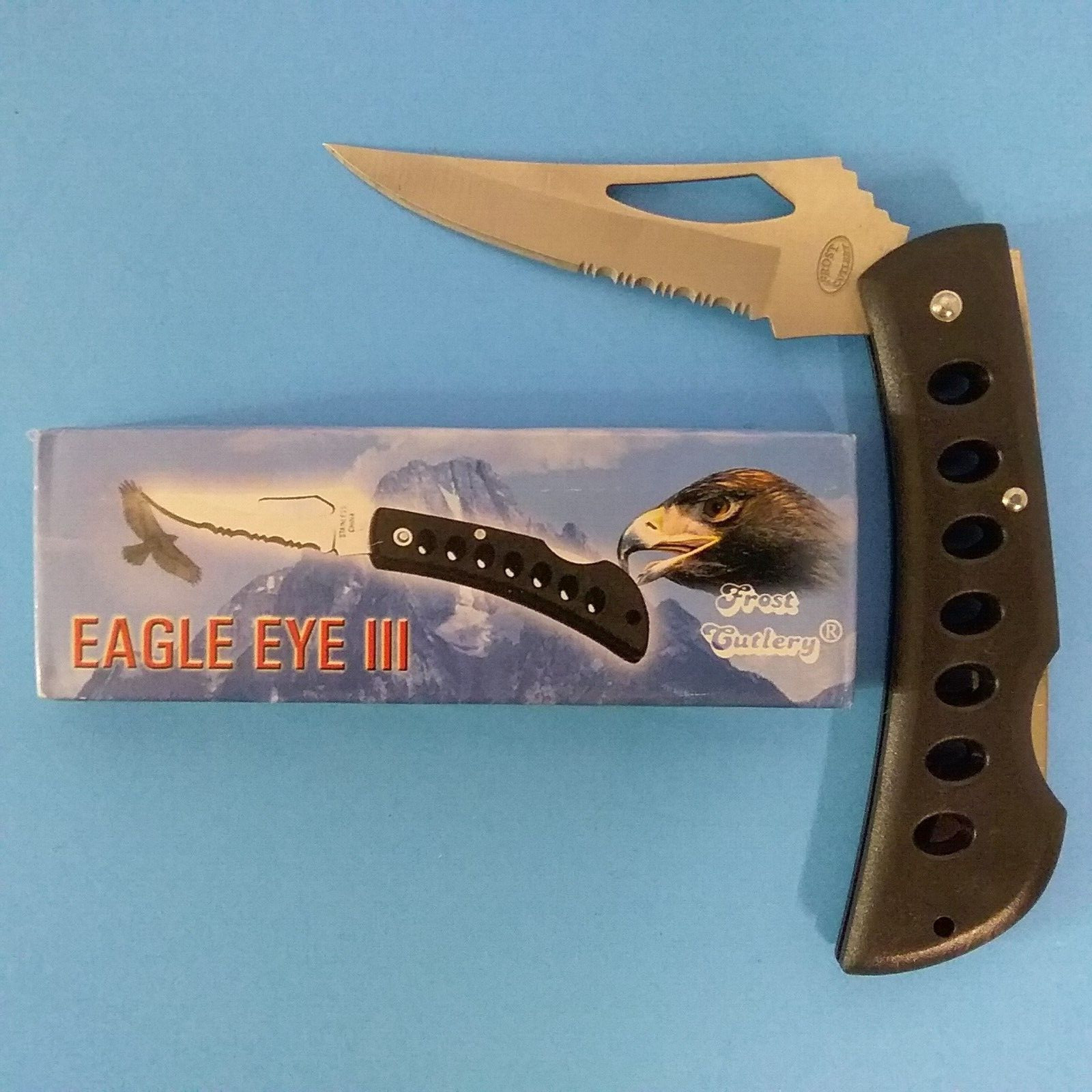 Frost Cutlery Stainless Steel Eagle Eye III blade folder (5” closed) Black